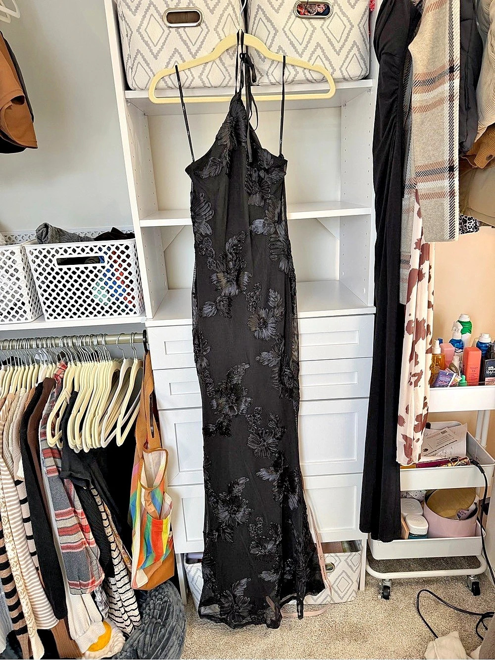 Lulu’s Floral Lace Maxi Dress in Black Size XS NWT